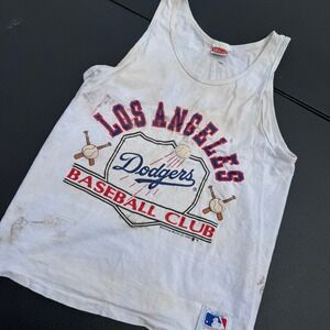 Nutmeg Mills Tank Top Mens M White Fair Thrashed 1988 LA Dodgers MLB USA 4212